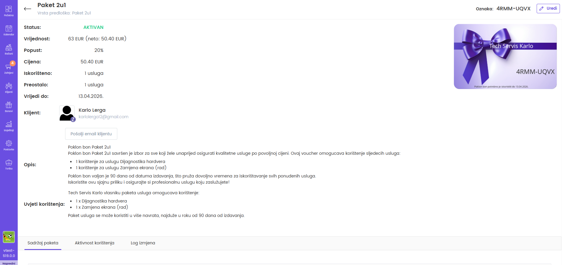 Detalji bona — gornji dio