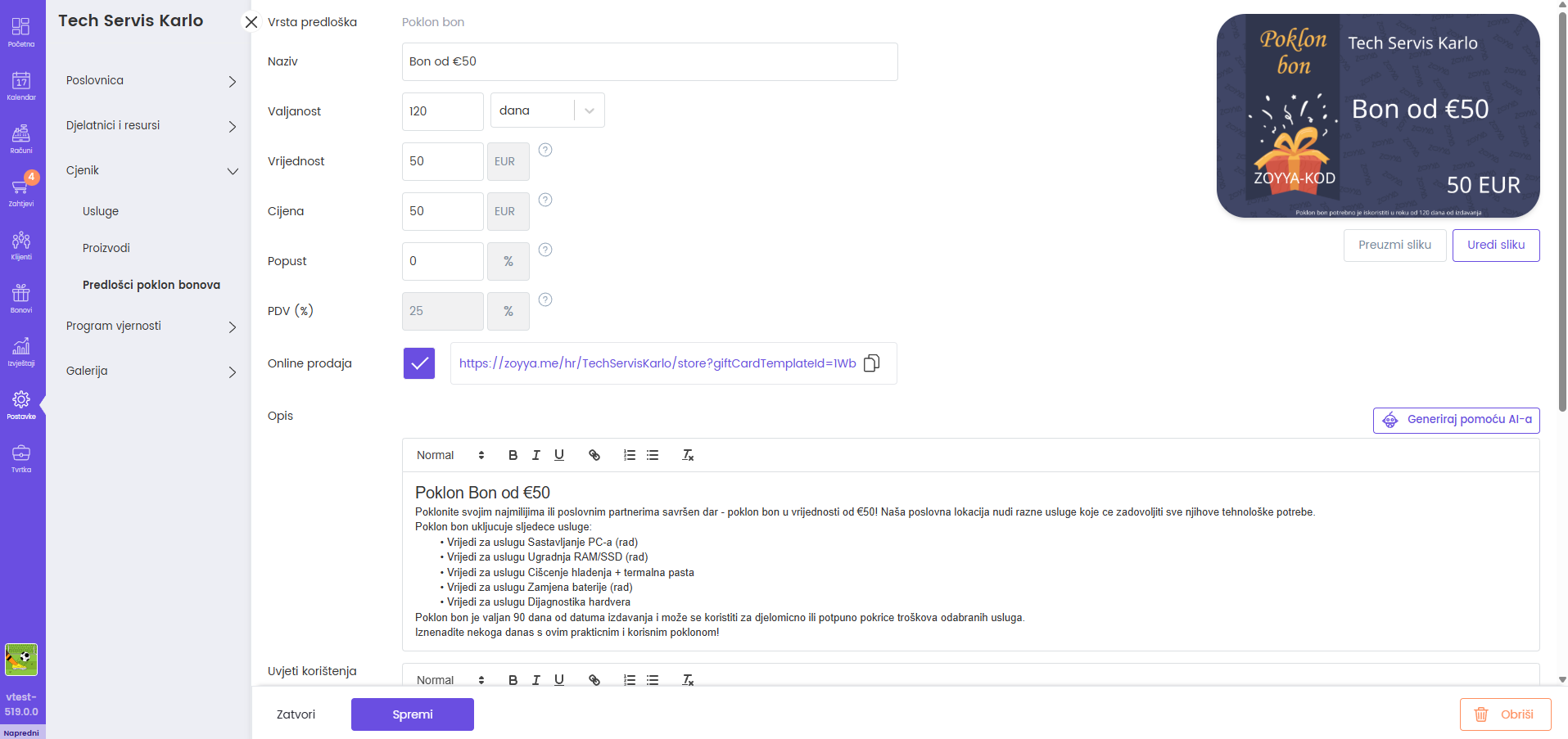 Detalji predloška — gornji dio