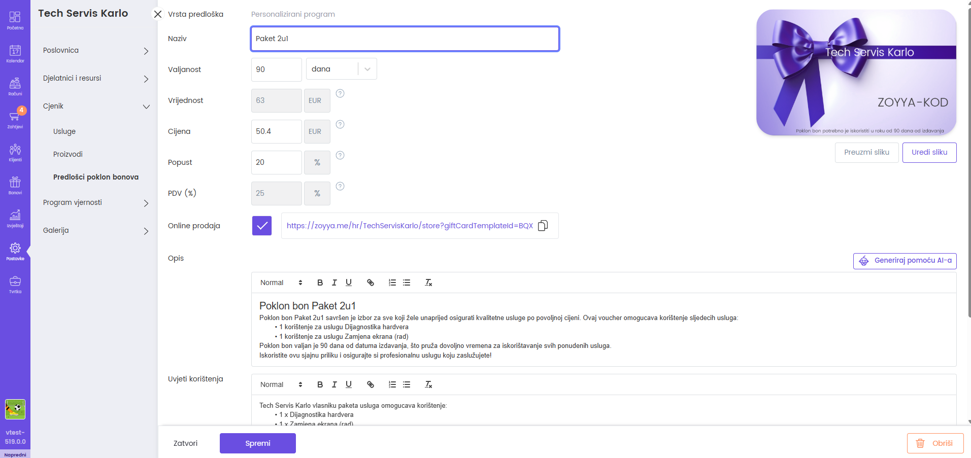 Detalji predloška — donji dio
